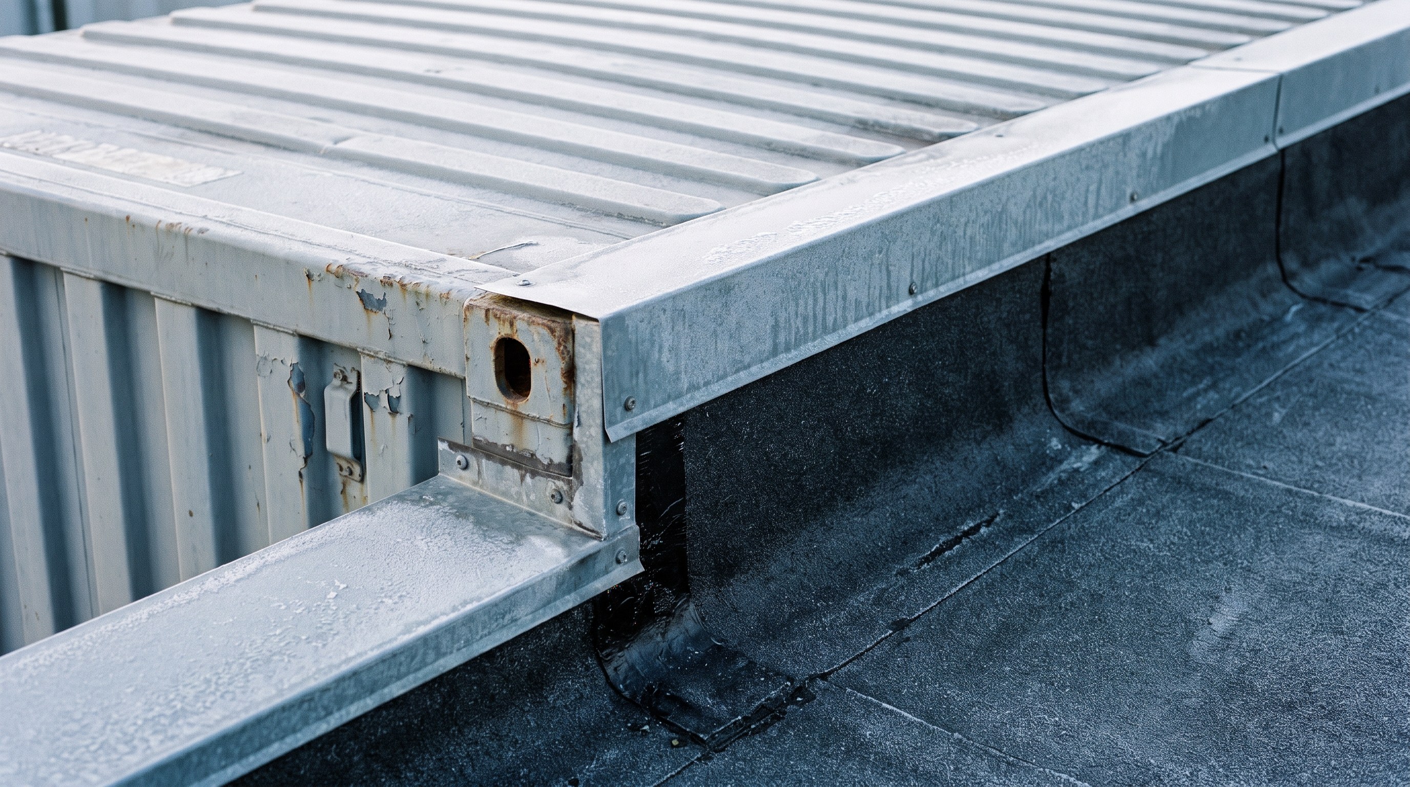 Jonction entre pavillon de conteneur et membrane d'étanchéité