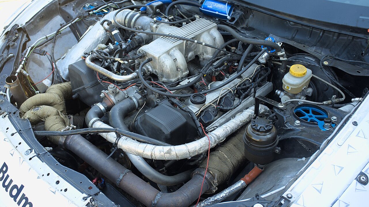 Toyota GT86 engine bay fitted with a swapped 1UZ V8